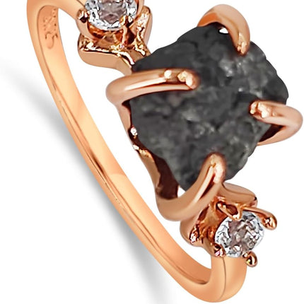Raw Crystal Ring Birthstone Rose Gold and Quartz Solitaire Jewelry gift for her Christmas Mothers Day Birthday Valentine Statement Ring Gift Uniquelan Jewelry