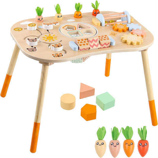 Wooden Activity Table for 1 Year Old Toddlers Sensory Table Activity Center 1-3 2 Baby Activity Table Kids Gift Game
