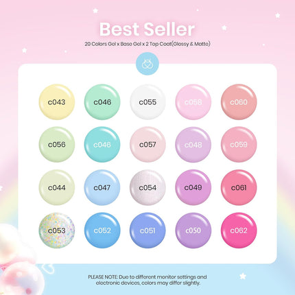 beetles Pastel Gel Polish Set - 20 Colors Spring Gel Nail Kit Dreamy Town Collection Macaroon Pink Yellow Green Blue Glitter Manicure Kit with 3Pcs Base Top Coat Uv LED Summer Gifts for Women