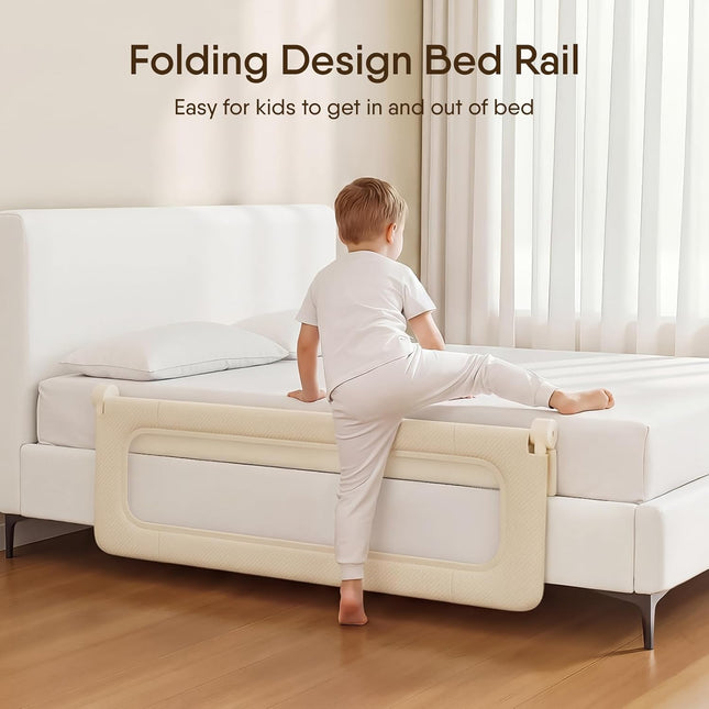 Folding Toddler Bed Rail Guard, Khaki, 59 in x 21.6 in