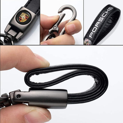 Car Keychain Keyring for Automobile,Car Key Lanyard for Women&Men,Leather Key Chain Compatible With Porsche Panamera Cayenne Macan Boxster Taycan Cayman 718 911KeyFob Holder Replacement
