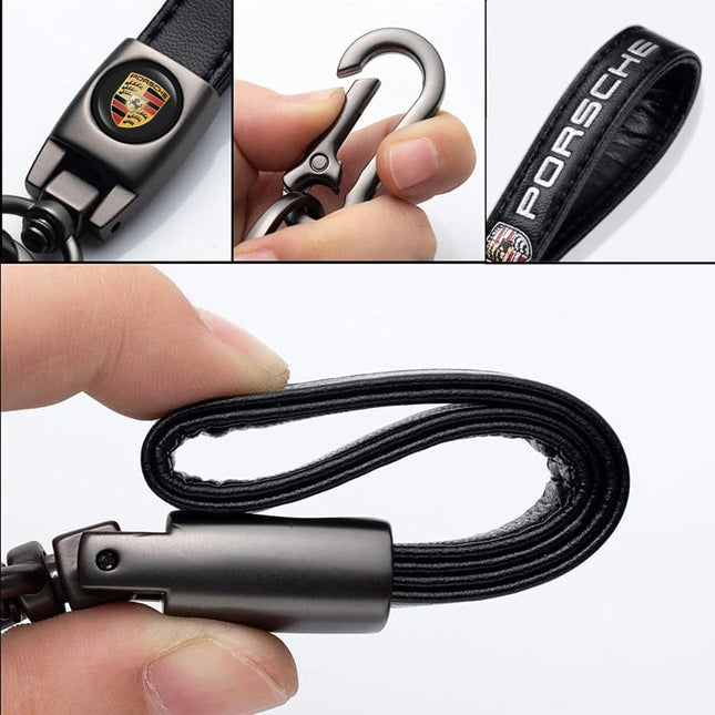Leather Car Keychain Keyring with Key Lanyard