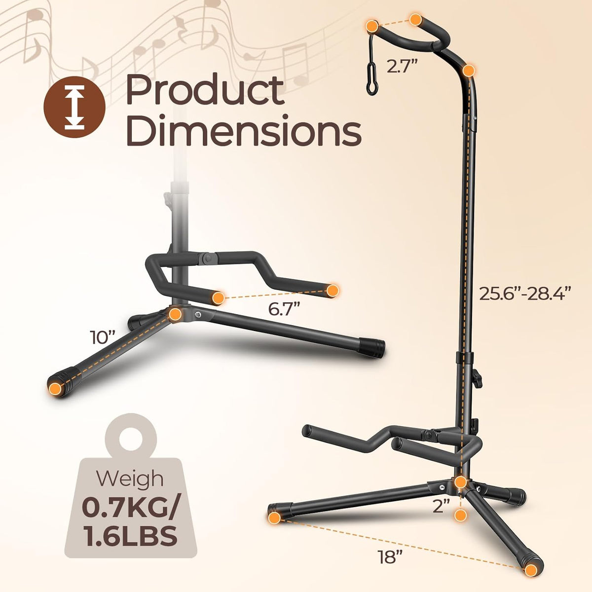 Adjustable Folding Guitar Stand for Electric, Classical Guitars and Bass, Black - photo 3