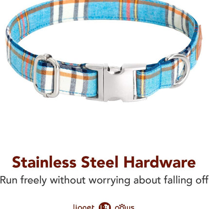 Lionet Paws Boy Dog Collar with Bowtie, Comfortable Adjustable Cute Blue Plaid Bow Tie Collar for Male Dogs Gift, Small, Neck 10-16 inches