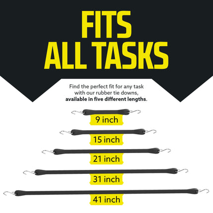 Pack of 50) Tarp Straps for Flatbed Trailers, 21" Long Natural Rubber Bungee Cord Tie-Downs Ideal for Securing Tarps, Canvases, Cargo in Cold Climates | Tie-Downs w/Metal S-Hooks