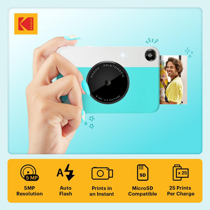 Blue Full-Color Instant Print Digital Camera with 2x3 Sticky-Back Photo Paper