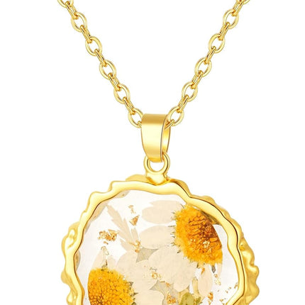 Hefestus Birth Flower Necklaces for Women,1-12 Month Real Pressed Flower Necklace,Boho-Style Personalized Jewelry, Handmade Floral Pendant,Thoughtful Gift for Christmas,Birthday|18"