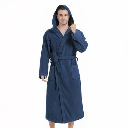 Men's Bathrobes with Hood, 100% Cotton Terry Bath Robe, Soft Long Shower Towel Robe for Men with Pockets