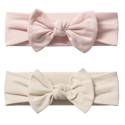 Baby Girl Headbands-Infant,Toddler Cotton Handmade Hairbands with Bows Child Hair Accessories (2, Powder Pink- Light Beige, 3-36 Month)