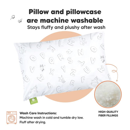Toddler Pillow with Pillowcase - 13x18 My Little Dreamy Kids Travel Bed Pillows for Sleeping, Organic Cotton Small Pillowcase, Soft & Breathable, Machine Washable, Toddlers 2-5 years old (ABC Land)