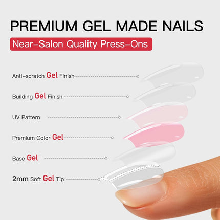 CurvLife Soft Gel Oval Press-On Nails Kit, Reusable Fake Nails with Glue & Adhesive Tabs, 30PCS Salon-Quality Stick-On Nails for At-Home Manicure (Spring Kiss)
