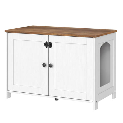 Litter Box Enclosure, Cat Litter Box Furniture with Removable Divider, Large Hidden Litter Box Furniture, Wooden Cat House, End Side Table, 31" L x 17.5" W x 19.7" H, Greige BG03MW01G2