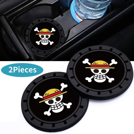 2Pcs Car Cup Holder Coasters for One Piece Anime Lovers Fans, Silicone Non-Slip Drink Mats, Cup Mats for Car Interior Accessories, Universal Anti-Spill Coaster Insert