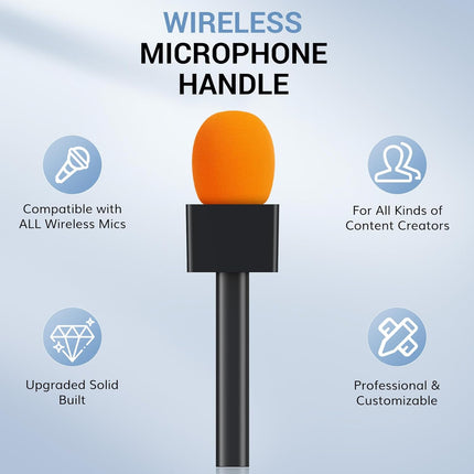 Handheld Adaptor for Interview Mic, Wireless Microphone Handle for Lavalier, Compatible with Rode, DJI and All Lav Mic, Microfono Stand with Flag Station, Foam, Rig for Vlogging, Reports