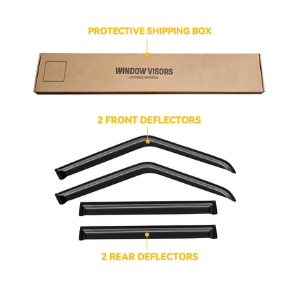 Window Visor for Jeep Cherokee 1984-2001 (Excludes Limited Model), Out-Channel Rain Guards Shields Vent Deflector Shade Wind Dark Smoke, Tape-On Outside-Mount, 4PCS