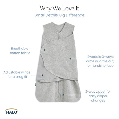 100% Cotton Swaddle, 3-Way Adjustable Wearable Blanket, TOG 1.5, Baby Blue, Newborn 0-3 Months - photo 3