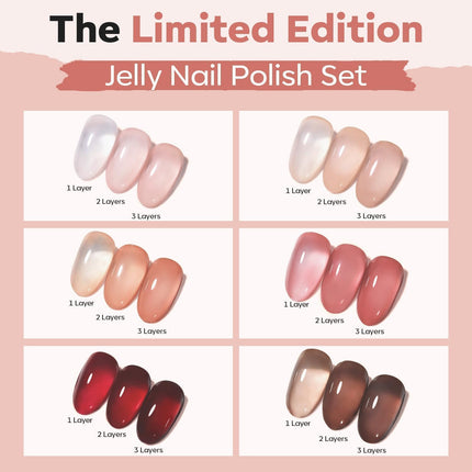 modelones Nail Polish Set 6 Colors Nude Nail Polish Jelly Set Red Pink Quick Dry Spring Summer Nail Polish 5ml (Sheer Nude Set)