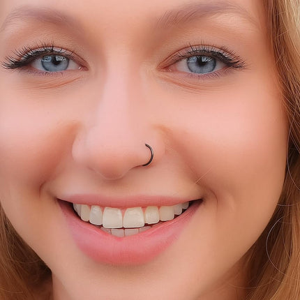 Gold Nose Rings - Silver Nose Ring - Black Nose Piercings -Thin Small 24 Gauge 7mm Nose Piercing Jewelry- 925 Sterling Silver Nose Piercings - 14k Gold Filled Nose Rings For Women - 925 Black Sterling Silver Nose Rings Hoops