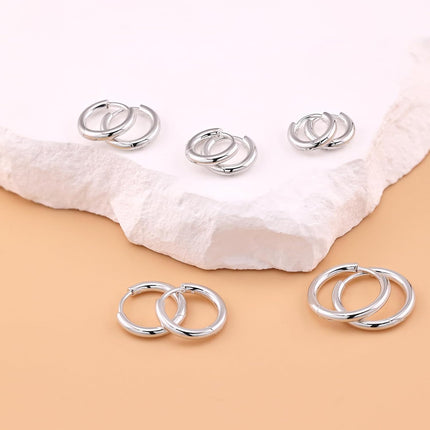 Sterling Silver Hoop Earrings, Hypoallergenic Earrings for Women Men 14k Real Gold Plated Small Huggie Hoop Earrings Stack Set for Multiple Piercing Lightweight Cartilage Helix Conch Hoop