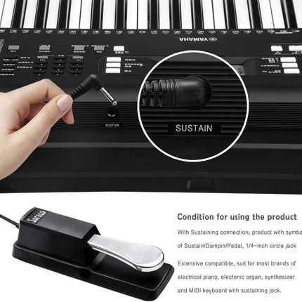 Soraco Sustain Pedal Universal for Yamaha Casio Roland Korg Behringer Moog Piano Midi Electronic keyboards Style with Polarity Switch, 1/4'' Input Plug