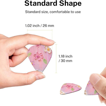 Guitar Picks 0.73mm Medium, Premium Celluloid/Nylon Picks for Acoustic Electric Guitar Bass Ukulele, Anti-Slip Grip, Durable Plectrums for Beginners & Professionals, 6 Pack - Pink Cream Flower