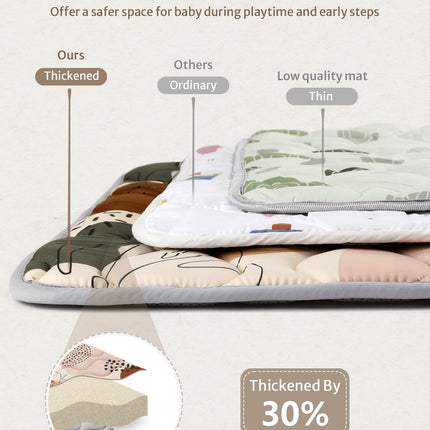 Blissful Diary Portable Baby Play Mats for Floor, Thicker Cushioned Foldable Baby Crawling Mat for Indoor Outdoor, Non-Slip & Washable Kids Playmat for Tummy Time Activity, Boho 43" X 43"