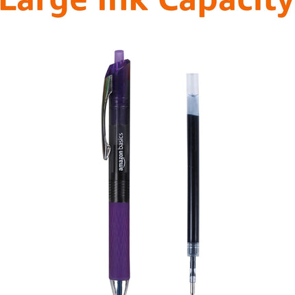 Amazon Basics Retractable Gel Pens, Fine Point 0.7mm, Smooth Writing, Assorted Colors, 12-Pack