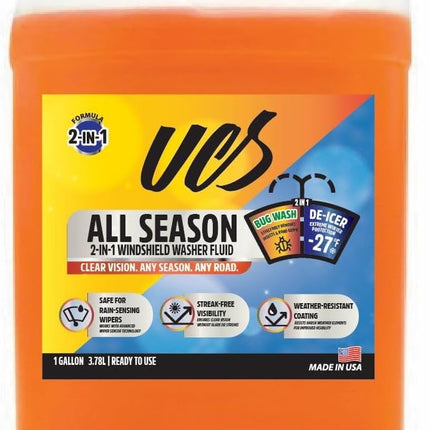 UCS Windshield Washer Fluid All Season -27°F, Freeze Protection, Water Repellent & Bug Remover, Streak-Free, 1 Gallon (128 fl oz)
