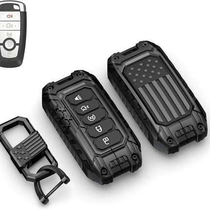 USA Flag-Inspired Hevay Duty Zinc Alloy Key Fob Cover, Keychain, Accessories Compatible with Ford F150 F250 F350 F450 F550 Explorer Fusion Escape Edge Expedition