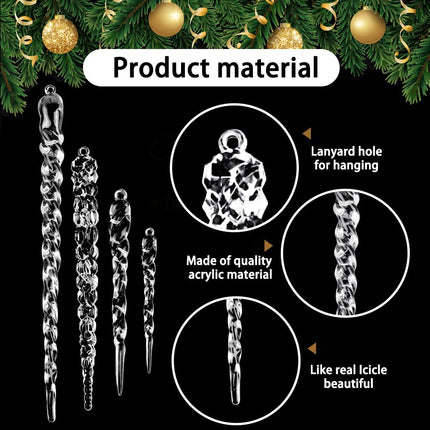 24pcs Christmas Tree Crystal Decorations 4 Styles Clear Acrylic Xmas Tree Icicle Hanging Ornaments for Christmas New Year Holiday Wedding Winter Party Decor