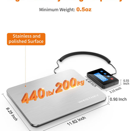 WESTHEY Shipping Scale 0.5oz-440lb High Accuracy Bascula Digital Weight Luggage Postal Scale for Packages Warehouse Home Small Business Pet Food Mail
