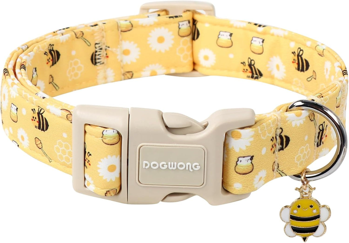 Yellow Bee Adjustable Dog Collar for Dogs, Size M