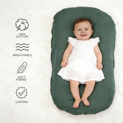 Baby Lounger - Snuggle Cozy Me Infant Lounger for Newborn 0-12 Months, Muslin Cover，Portable Breathable & Soft Baby Nest Lounger for Home and Travel - White