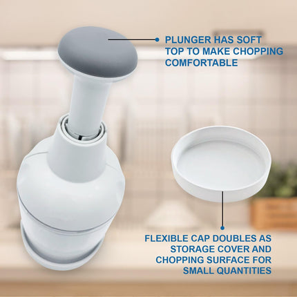 Раｍᴘеᴦеԁ СҺеf Manual Food Chopper – Hand Vegetable Chopper, Onion Chopper, Garlic Chopper, Nuts Chopper, Food Dicer Mincer – Handheld Kitchen Tool for Salad Fruits Nuts, Dishwasher Safe, White
