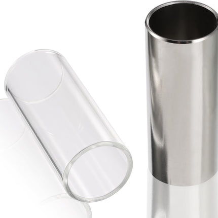 2 Pieces Glass Slide and Stainless Steel Slide in Box for Guitar, Bass, Medium (6 cm)