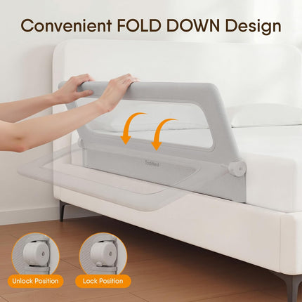 Folding Bed Rail for Toddlers, Baby Bed Rail Guard with Reinforced Anchor Safety System, Toddler Bed Rails for King Size Beds, Twin, Full, Queen (Grey, 59" L x 21.6" H)