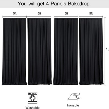 20ft x 10ft Wrinkle Free Black Backdrop Curtains for Parties, 4 Panels 5x10ft Silky Polyester Black Photo Backdrop Drapes for Wedding Graduation Birthday Party Photography Background