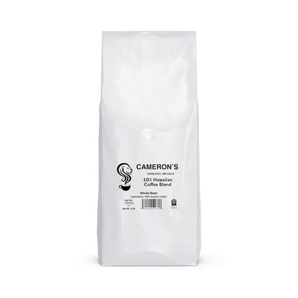 Cameron's Coffee Roasted Whole Bean Coffee, 10% Hawaiian Coffee Blend, 4 Pound
