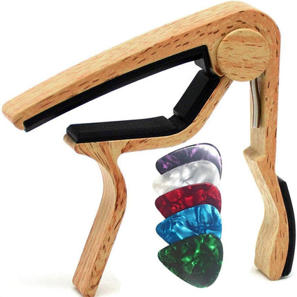WINGO Guitar Capo for Acoustic and Electric Guitar with 5 Picks, Burlywood
