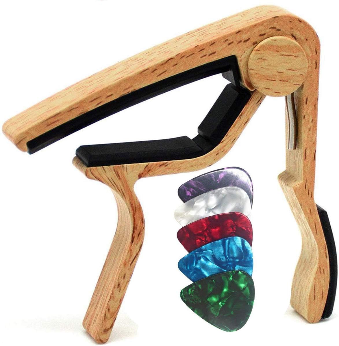 Guitar Capo for Acoustic and Electric Guitar with 5 Picks, Burlywood
