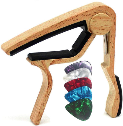 Guitar Capo for Acoustic and Electric Guitar with 5 Picks, Burlywood