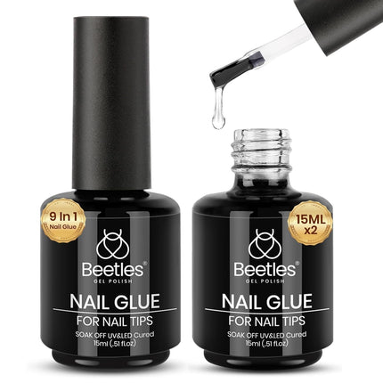 beetles Gel Polish 9 In 1 Gel Nail Glue for Clear Acrylic Nail Tips 2 Pcs 15ml Long Lasting Nail Gel Kit for False Nails Tips, Base Blooming Nail Gel, Spring Nail Art, U V Light Required