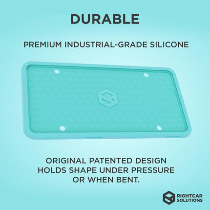 Rightcar Solutions Silicone License Plate Frame Rust Proof, Rattle Proof, Weather Proof Universal License Plate Holder for Front Or Rear, Street Legal, No Obstruction - Aqua Blue