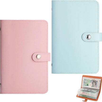 2Pcs 100 Envelopes Money Saving Challenge,Mini Money Saving Binder,Budget Binder with Cash envelopes, Savings Challenge Binder- Savings Challenges Book to Plan and Save $5,050(Pink + Blue)