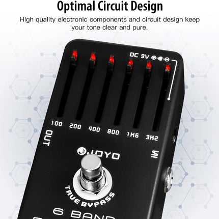 6-Band EQ Pedal Electric Guitar Equalizer (100Hz 200Hz 400Hz 800Hz 1.6kHz 3.2kHz) Provides ±18dB for Each Band
