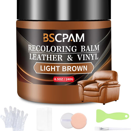 Light Brown Leather Recoloring Balm,Leather Couch Scratch/Stain Remover,Leather Repair kit for Vinyl Furniture and Car Interior,Leather Dye Paint for Scratched and Faded Leather Couches
