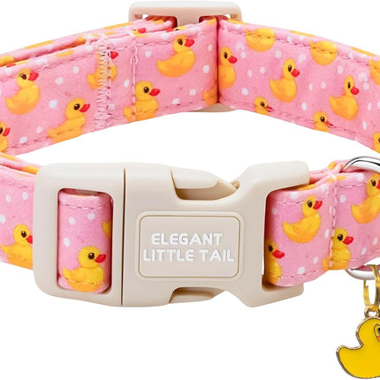 Elegant little tail Dog Collar, Rubber Duck Print Spring/Summer Soft Cotton Puppy Collars Adorable Female or Male Pet Gift Lightweight Plastic Adjustable Dog Collar for Medium Dogs