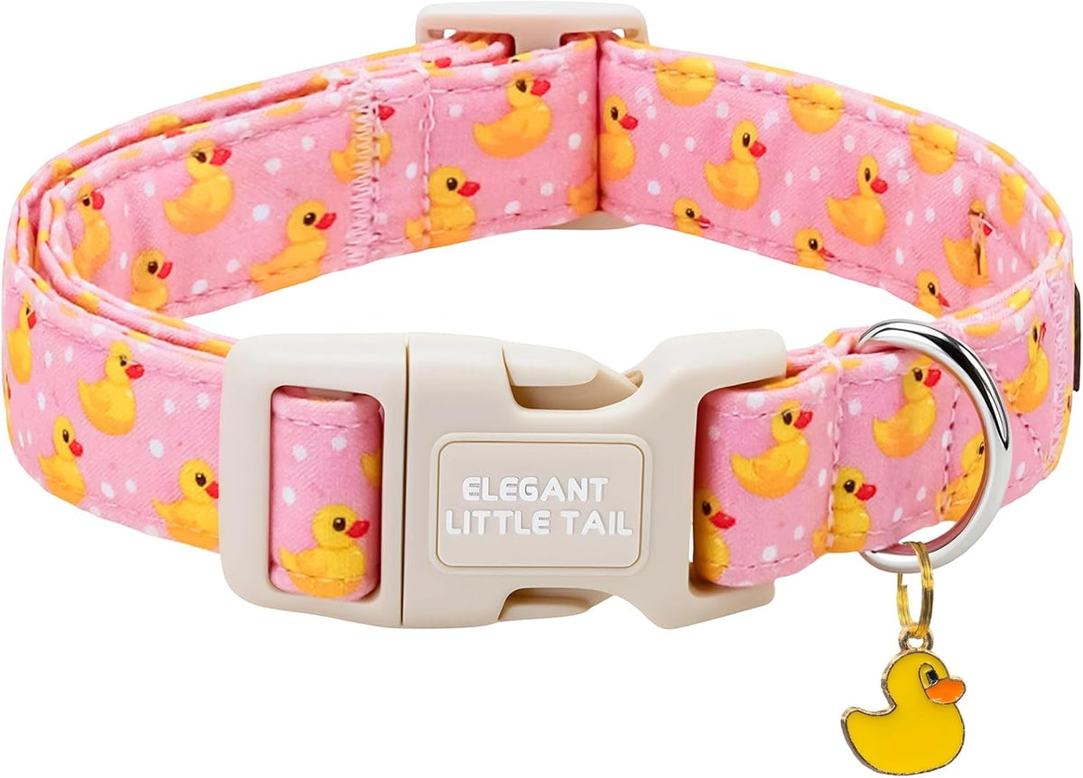 Rubber Duck Print Adjustable Cotton Dog Collar for Medium Dogs