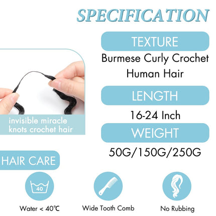 Human Crochet Hair for Black Women 16 Inch Burmese Curly Bundles Human Hair Pre-separated 40 Strands 50g Invisible Miracle Knots Feather Crochet Human Hair Extensions Natural Black 1B#