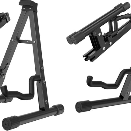 GLEAM Guitar Stand - Electric, Acoustic and Bass, Banjo Stand, A-Frame Metal Folding Guitar Rack with Non-Slip Rubber Sleeves and Foam Arms Black (Pack of 2)